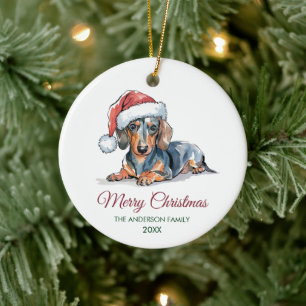 Personlig dachshund i tomtelucka jul julgransprydnad keramik