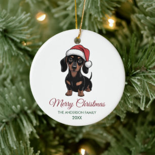 Personlig dachshund i tomteluva jul julgransprydnad keramik