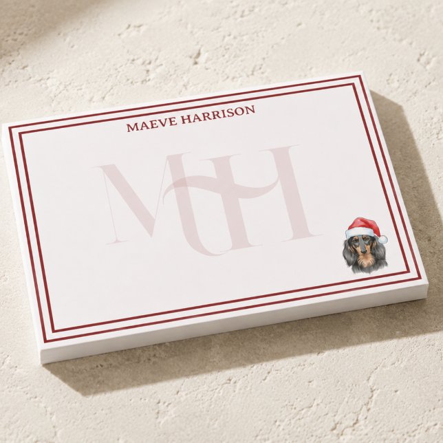Personlig Dachshund Jul Anpassad Monogram Post-it Block (Personalized Dachshund Christmas Custom Monogram Post-it Notes)