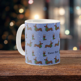 Personlig Dachshund jul Reindeer Mönster Kaffemugg