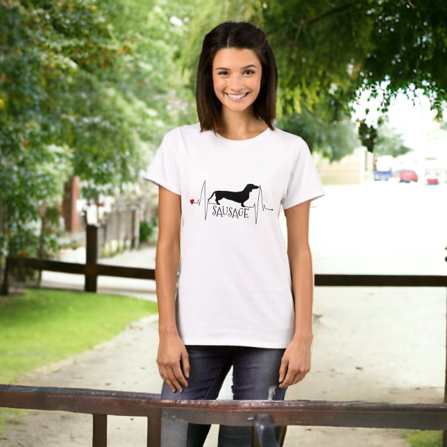 Personlig Dachshund Kärlek Mitt Hund hjärtslag T Shirt (Personalized Dachshund Love My Dog Heart Beat T-Shirt from Ricaso)