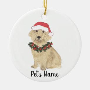 Personlig Dachshund (Long-Hearing, Cream) Julgransprydnad Keramik