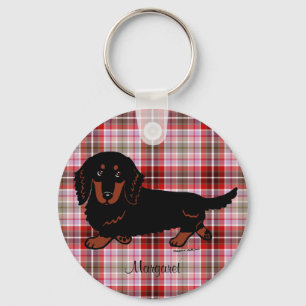 Personlig Dachshund Long-Hred Black and Tan Nyckelring