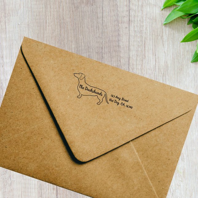 Personlig Dachshund-profil Stämpel (Cute personalized dachshund rubber return address stamp. Available in multiple sizes.)