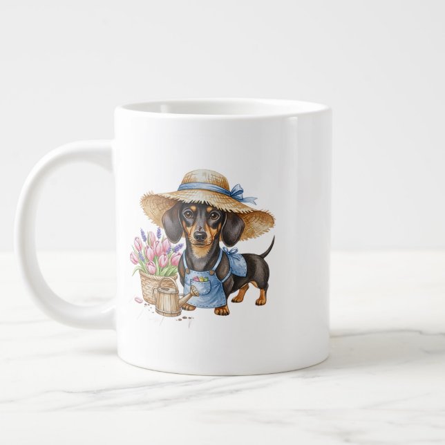 Personlig Dachshund Trädgård Specialmugg  Jumbo Mugg (Vänster)