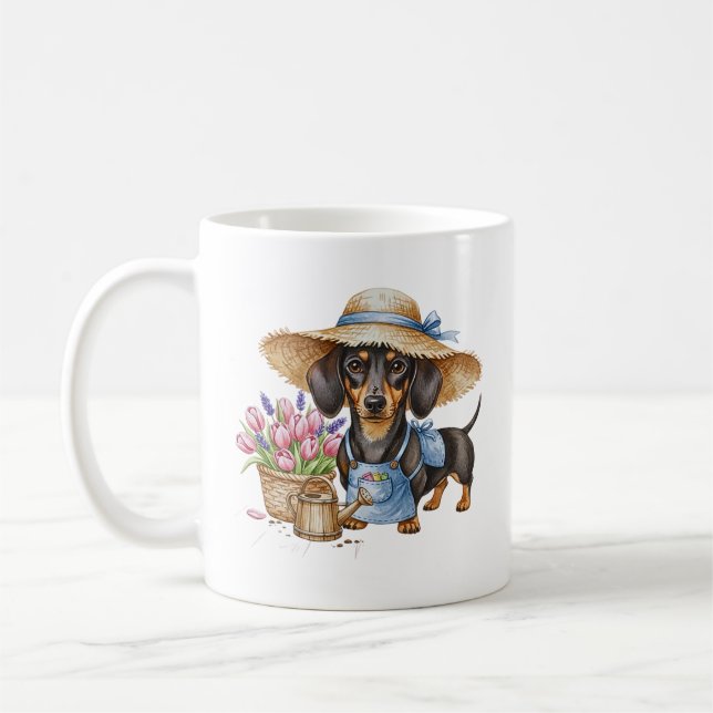 Personlig Dachshund Trädgårdsmugg | Söt Hund Trädg Kaffemugg (Vänster)