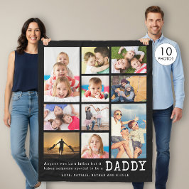 Personlig DADDY-kollage med 10 foton och citat Fleecefilt