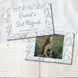 Personlig Daety Blue Blommigt Mitzvah Guestbook Gästböcker