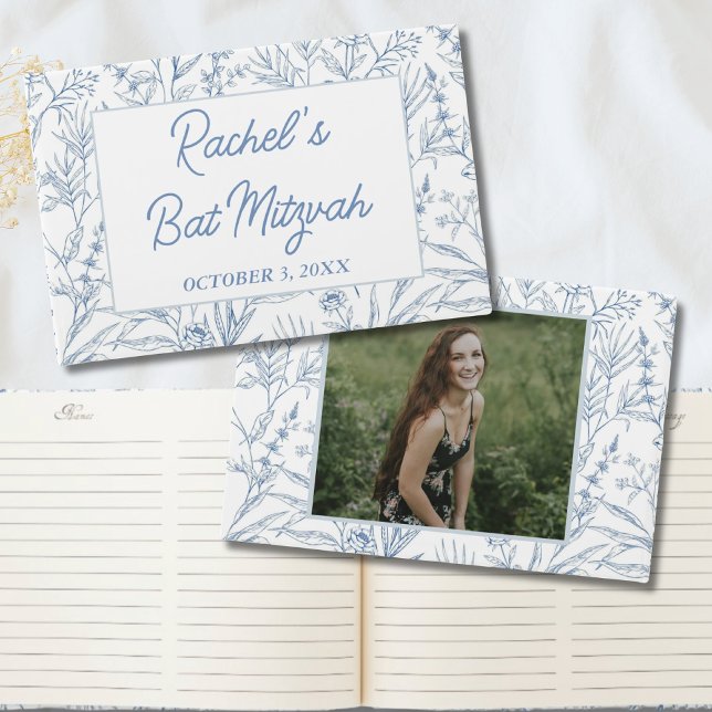 Personlig Daety Blue Blommigt Mitzvah Guestbook Gästböcker (Personalized Dainty Blue Floral Mitzvah Guestbook
)