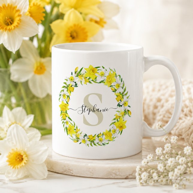 Personlig Daffodilmonogram Kaffemugg (Add your name & initial to personalize)