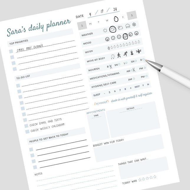 Personlig - daglig planering - mentalt och fysiskt anteckningsblock (customized daily planners are perfect for keeping track of mental health, physical health )
