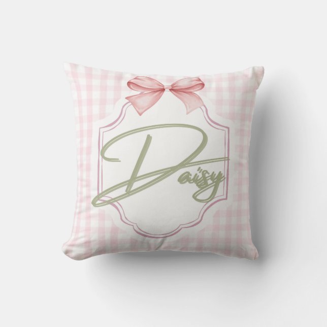 Personlig Daisy Flicka Nursery Bow&Gingham Kudde (Framsida)