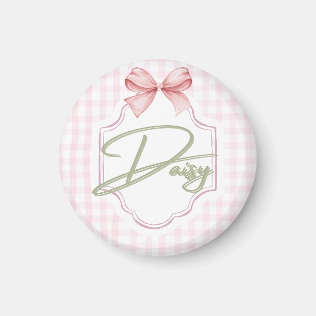 Personlig Daisy Flicka Nursery Bow&Gingham Magnet (Framsidan)