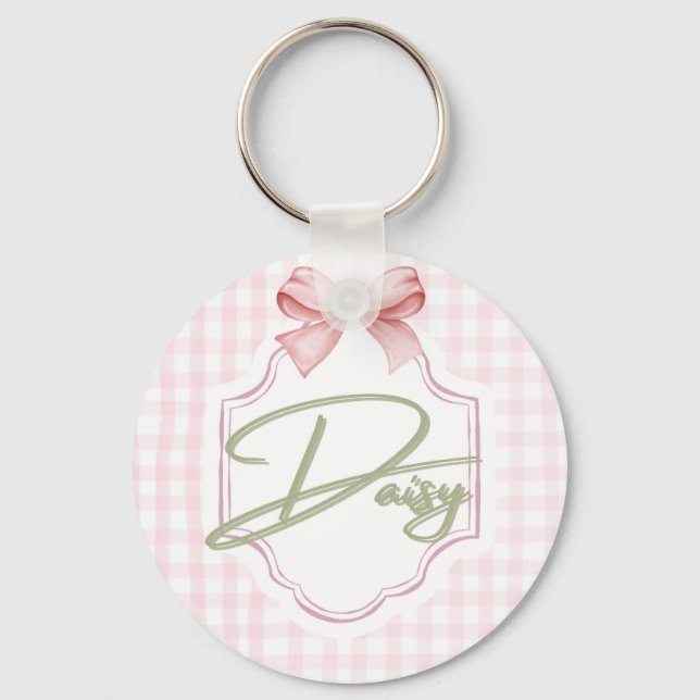 Personlig Daisy Flicka Nursery Bow&Gingham Nyckelring (Framsida)