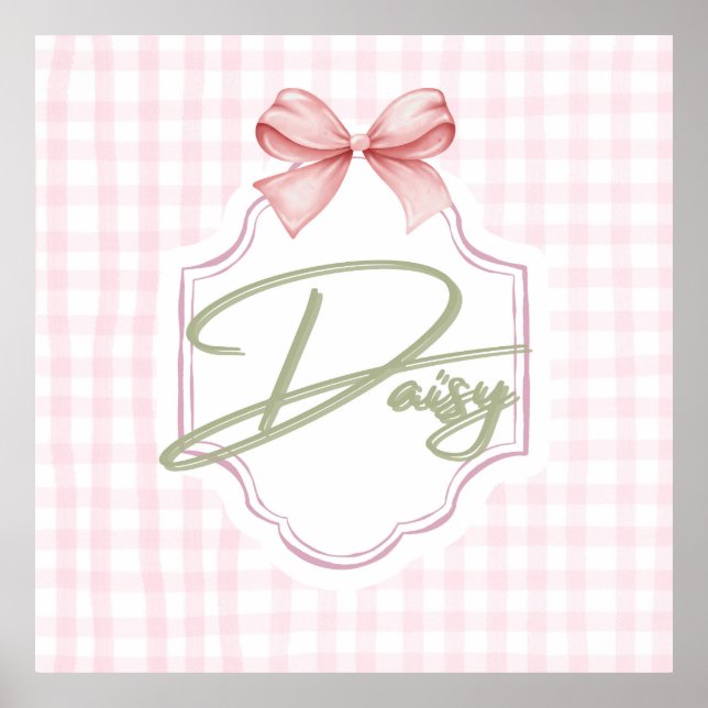 Personlig Daisy Flicka Nursery Bow&Gingham Poster (Framsidan)