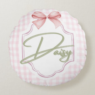 Personlig Daisy Flicka Nursery Bow&Gingham Rund Kudde