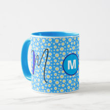 Personlig Daisy-monogram Initialt Blått Kaffe