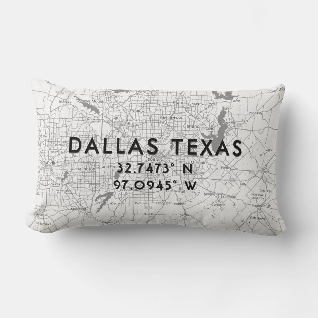 Personlig Dallas Texas Karta Black White & Grått Lumbarkudde (Framsida)