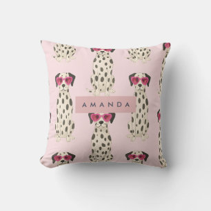 Personlig Dalmatiner Hund med Rosa Hjärtformade Gl Kudde