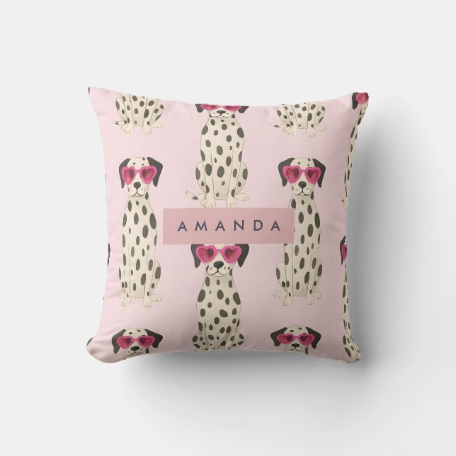 Personlig Dalmatiner Hund med Rosa Hjärtformade Gl Kudde (Framsida)