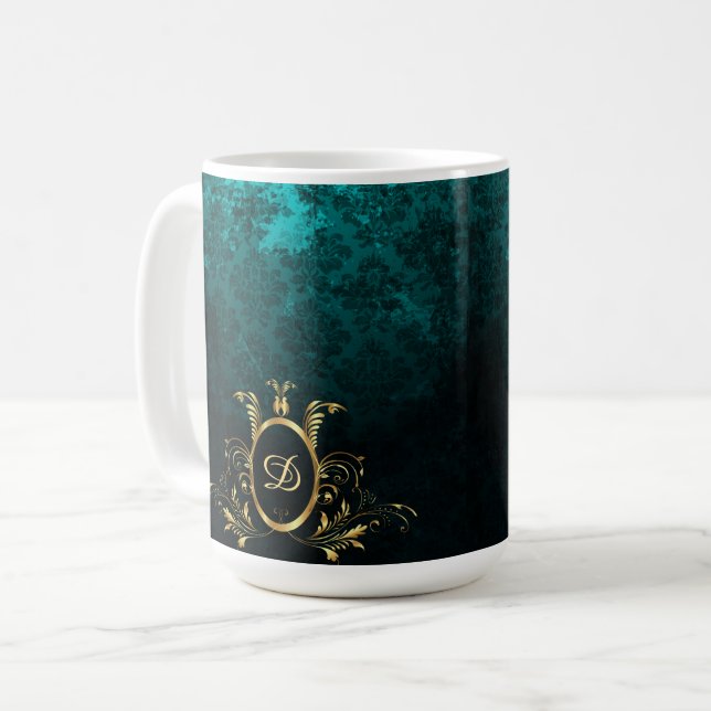 Personlig Damask guld Ram Kaffemugg (Framsida vänster)