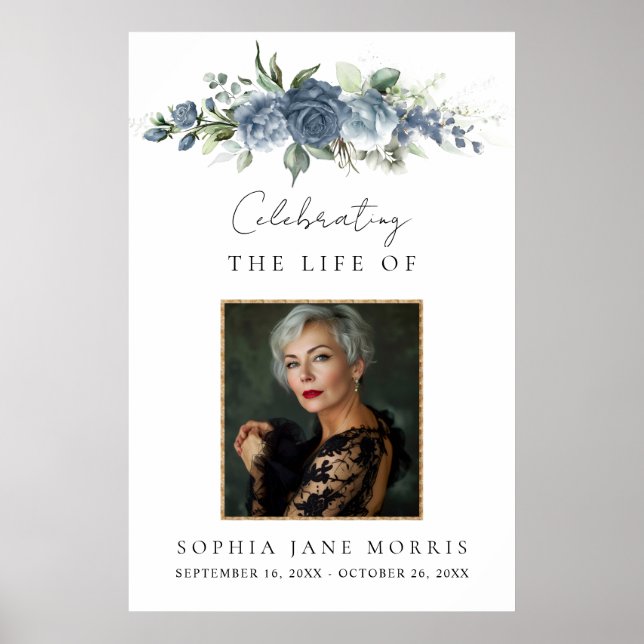 Personlig dammig blå minneshälsning poster (Framsidan)