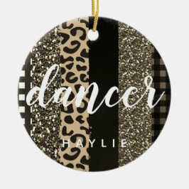 Personlig Dancer Faux Cheetah och Glitter Julgransprydnad Keramik