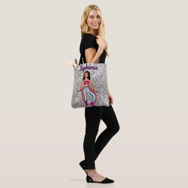 Personlig Dancer Tote Rosa Silver Fringe B Tygkasse (På modell)