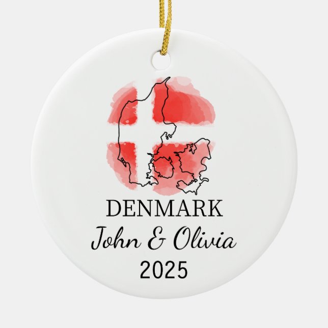 Personlig Danmark Ornament, Danmark Flagga Gift Julgransprydnad Keramik (Framsidan)