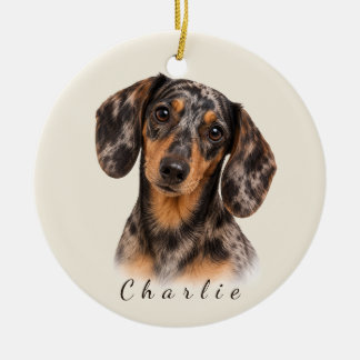 Personlig Dapple Dachshund med anpassat namn Julgransprydnad Keramik