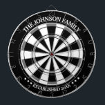 Personlig Dart-tavla för svarta/vita familjen Namn Darttavla<br><div class="desc">Roligt,  personligens utformning. Gör perfekten till en husuppvärmning,  bröllop eller något tillfälle! Utformningen av trendig mönster med din familj namn och år är personligens front och center.</div>