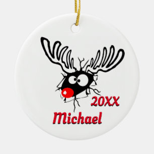 Personlig Dated Funny Reindeer Julgransprydnad Keramik
