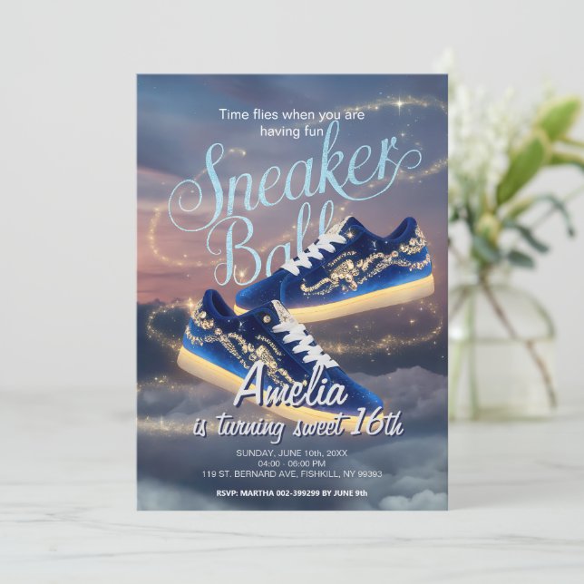 Personlig Dazzling Sneaker Boll Birthday Starry Inbjudningar (Stående Fram)