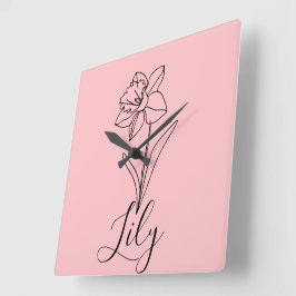 Personlig December Narcissus Birth Flower Gift Fyrkantig Klocka