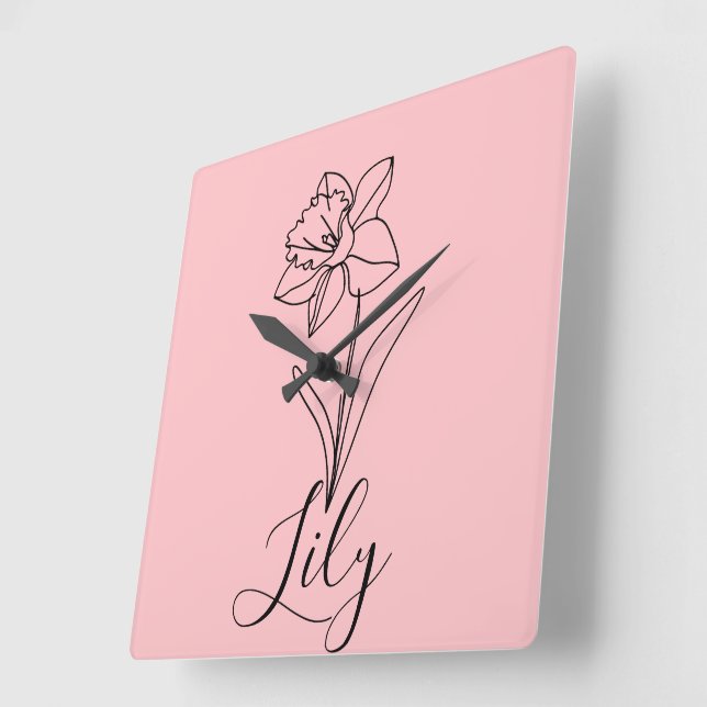 Personlig december narcissus födelsedagsblomma gåv fyrkantig klocka (Vinkel)