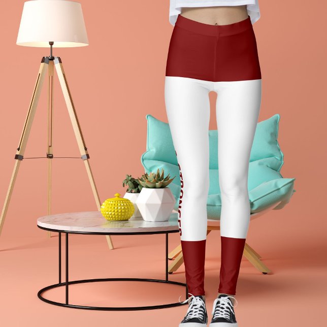 Personlig Deep Red White Rand Cat Retro Leggings (Skapare uppladdad)