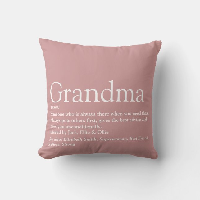 Personlig definition av mormor i dammig rosa kudde (Framsida)