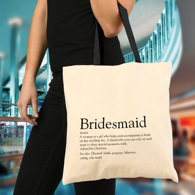 Personlig definition present till brudtärna tygkasse (Bridesmaid Personalized Definition Favor Tote Bag)