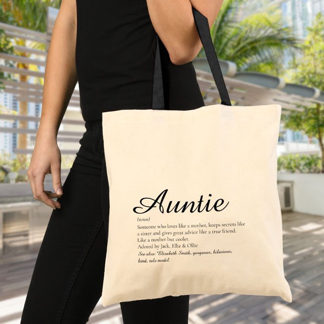 Personlig definitionstext för faster eller moster tygkasse (Aunt Auntie Personalized Definition Quote Script Tote Bag)