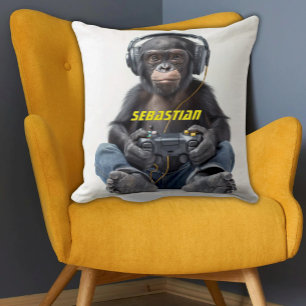 Personlig Dekorativ kudde Gamer Chimp för barn