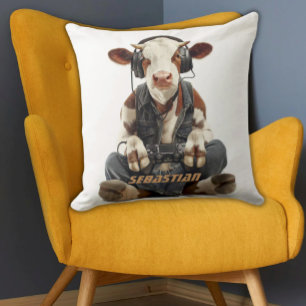 Personlig Dekorativ kudde Gamer Cow för barn