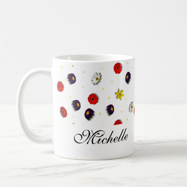 Personlig dekorativ vår blommor vit kaffemugg (Vänster)