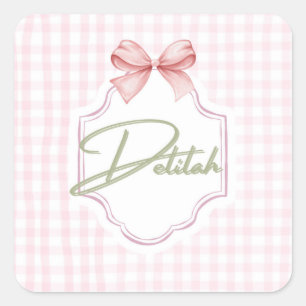 Personlig Delilah Flicka Nursery Gingham Fyrkantigt Klistermärke