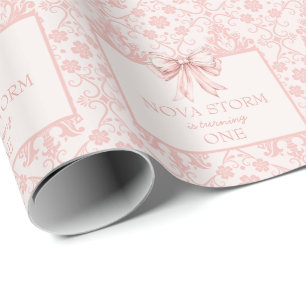 Personlig Demask  Rosa Coquette-milstolpe Presentpapper