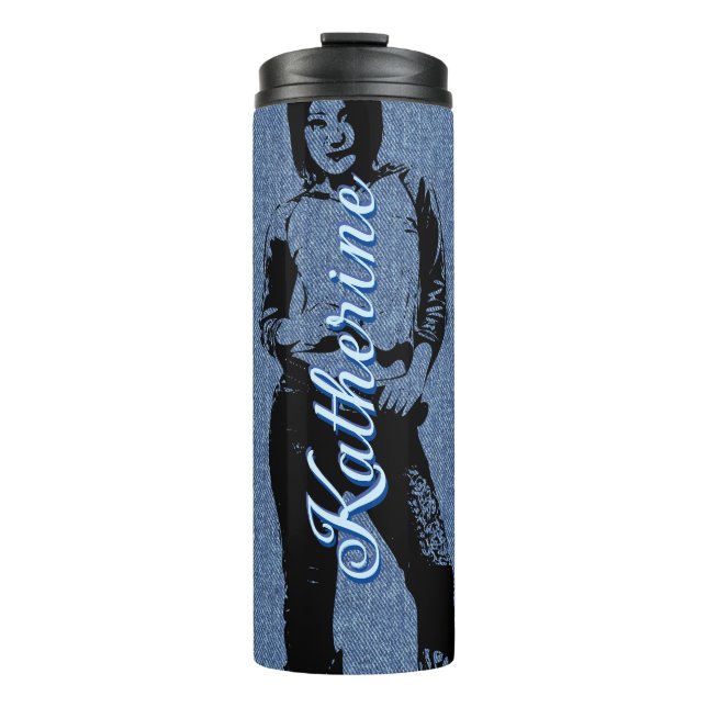 PERSONLIG DENIM COWGIRL THERMAL TUMBLER (Framsida)