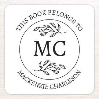 Personlig Denna bok tillhör monogram Fyrkantigt Klistermärke