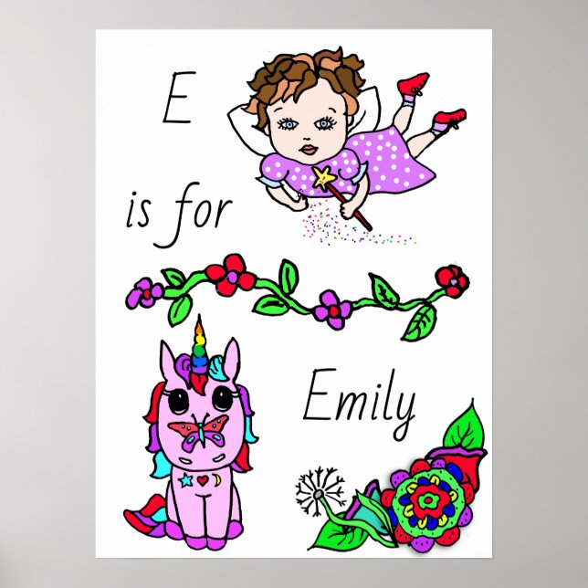 Personlig denna Söt Lila Fairy och Unicorn Poster (Framsidan)
