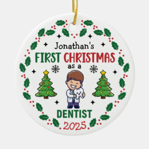 Personlig Dentist First jul Träd Round Julgransprydnad Keramik