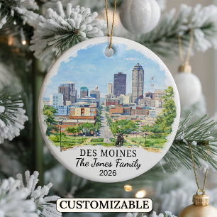 Personlig Des Moines-ornament, Anpassad Iowa Julgransprydnad Keramik