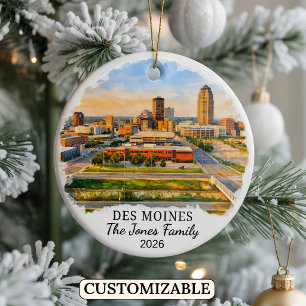 Personlig Des Moines-ornament, Anpassad Iowa Julgransprydnad Keramik